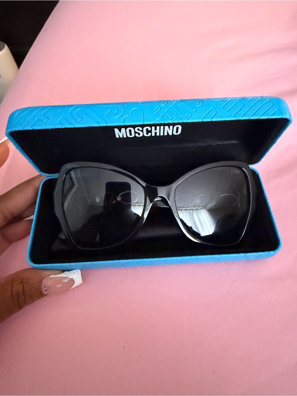 Moschino Black Oversized Butterfly Sunglasses with Blue Case